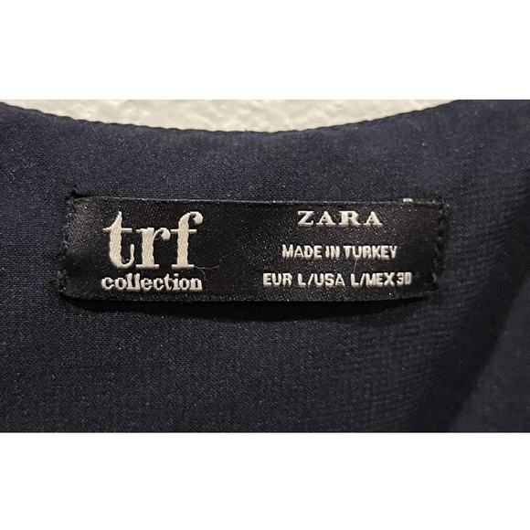 ZARA Navy Blue White Polka Dots Short Sleeve V-Neck Mini Dress - Picture 2 of 6